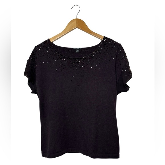 Lafayette 148 | 100% Cashmere Beaded Flutter Sleeve Top | Womens Size Medium - Picture 1 of 5